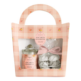 Coffret bougie parfumée 100 g et décors Gourmandises d'Été - Macaron Framboise