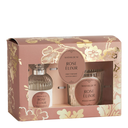 Coffret parfum d'ambiance et bougie parfumée Trésor de Fleurs - Rose Élixir