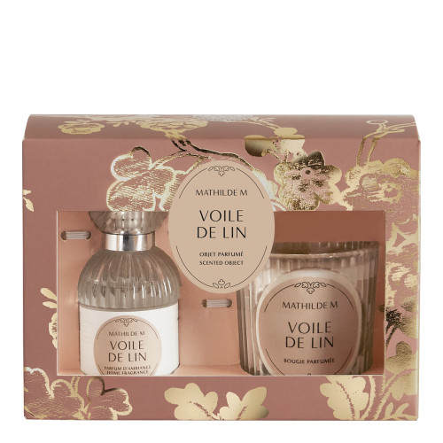 Coffret parfum d'ambiance et bougie parfumée Trésor de Fleurs - Voile de Lin