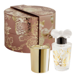 Coffret diffuseur de parfum Nœud et bougie parfumée Trésor de Fleurs - Bois de Cachemire