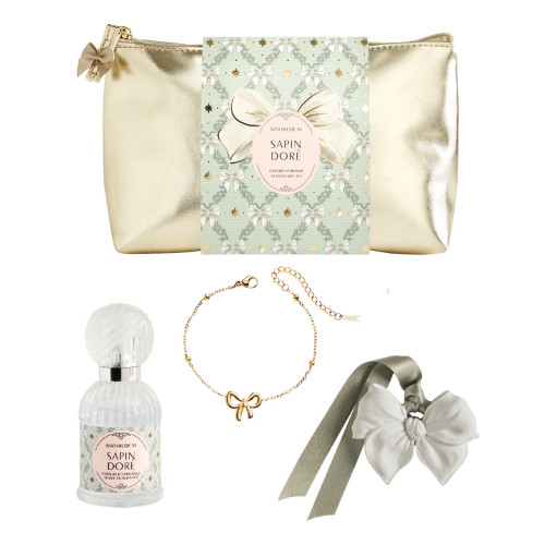 Pochette parfum d'ambiance, bracelet et décor parfumé Rubans de Fête - Sapin Doré