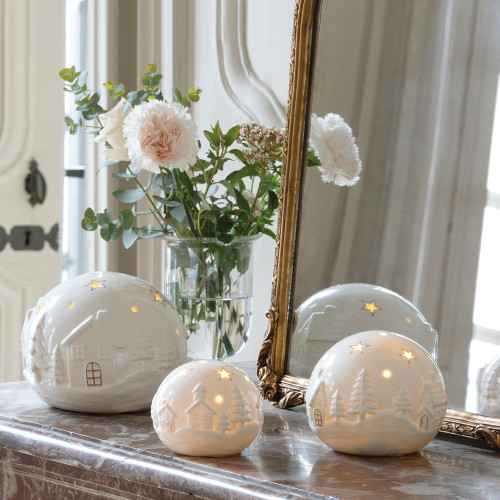 Sfera decorativa Villaggio di Natale in ceramica con LED - Modello grande