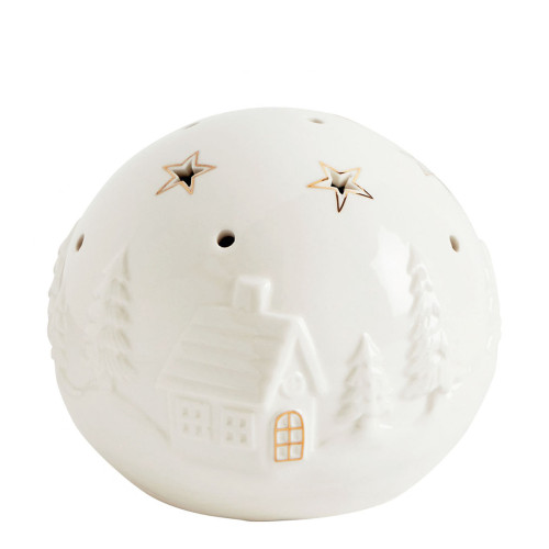 Boule décorative Village de Noël en céramique avec LED - Moyen modèle