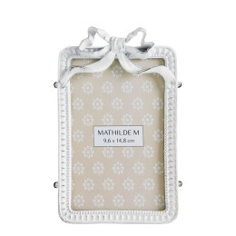 Bow Rectangular Photo Frame in Whitewashed Metal - Small