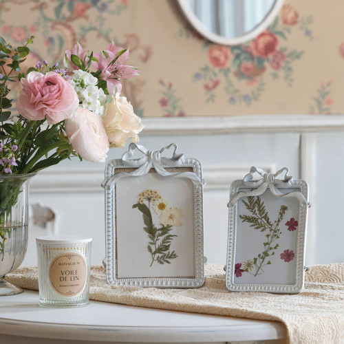 Bow Rectangular Photo Frame in Whitewashed Metal - Small