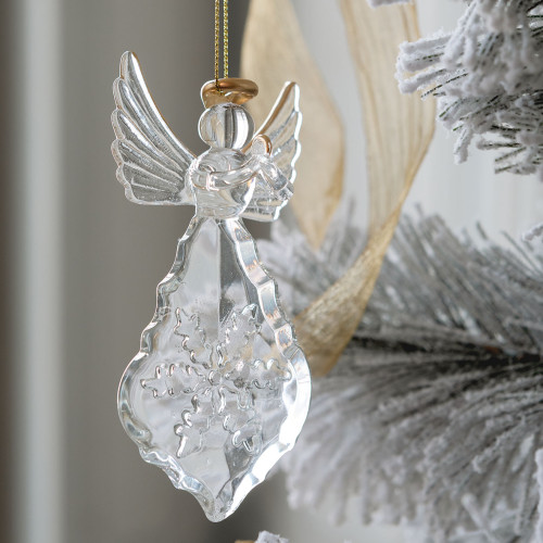 Set of 2 Large Hanging Glass Angel Ornaments