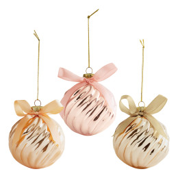 Set of 3 Ribbed Glass Bow Decorative Ornaments
