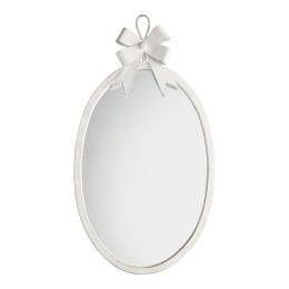 Oval Mirror with Bow in Whitewashed Metal - Large