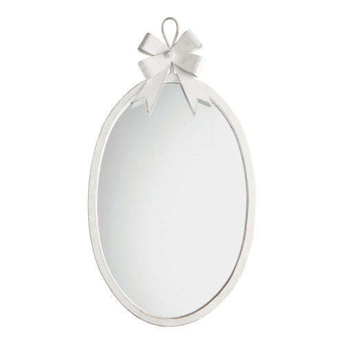 Oval Mirror with Bow in Whitewashed Metal - Large