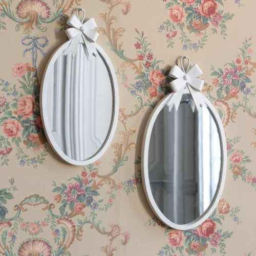 Miroir ovale Nœud en métal blanchi - Grand modèle