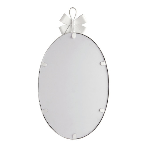 Oval Mirror with Bow in Whitewashed Metal - Large