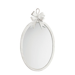 Oval Mirror with Bow in Whitewashed Metal - Small