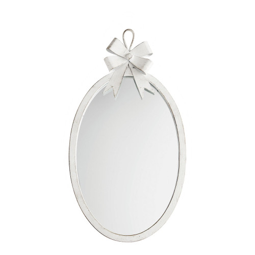 Specchio ovale con fiocco in metallo bianco patinato - Formato piccolo