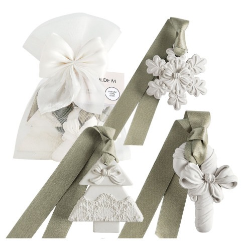 Pochon de 3 décors parfumés Rubans de Fête - Sapin Doré